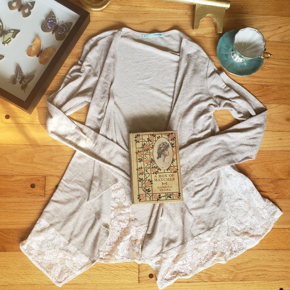 Maurices Oatmeal Lace Cardigan